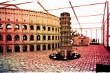 Il Colosseo e la Torre di Pisa a Melbourne. La replica dei monumenti fa parte di un progetto commerciale fronte mare a Docklands.